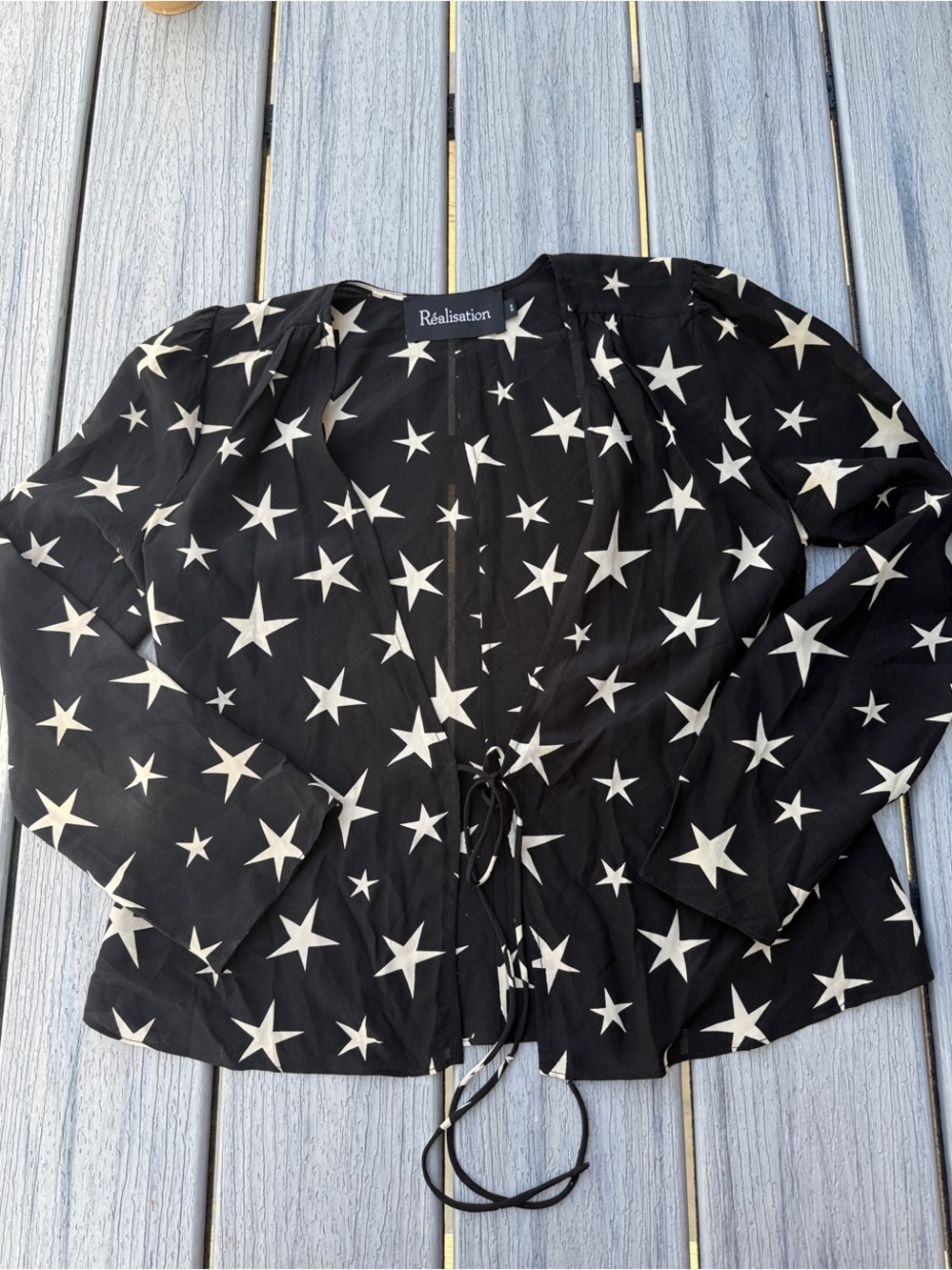 Réalisation Par Black Star Print Tie-Front Blouse XS